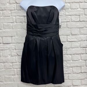 NWT David's Bridal Black Satin Strapless Dress #83707 Size 14 Pockets Mini